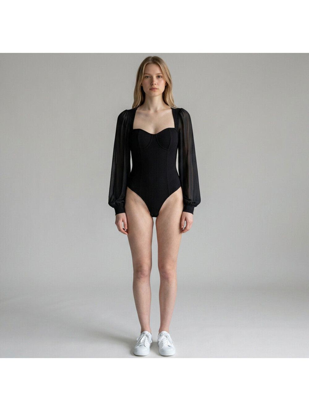 Lulus Bodysuit Women M Medium Black Long Sleeve Ribbed Rayon Stretch Opaque